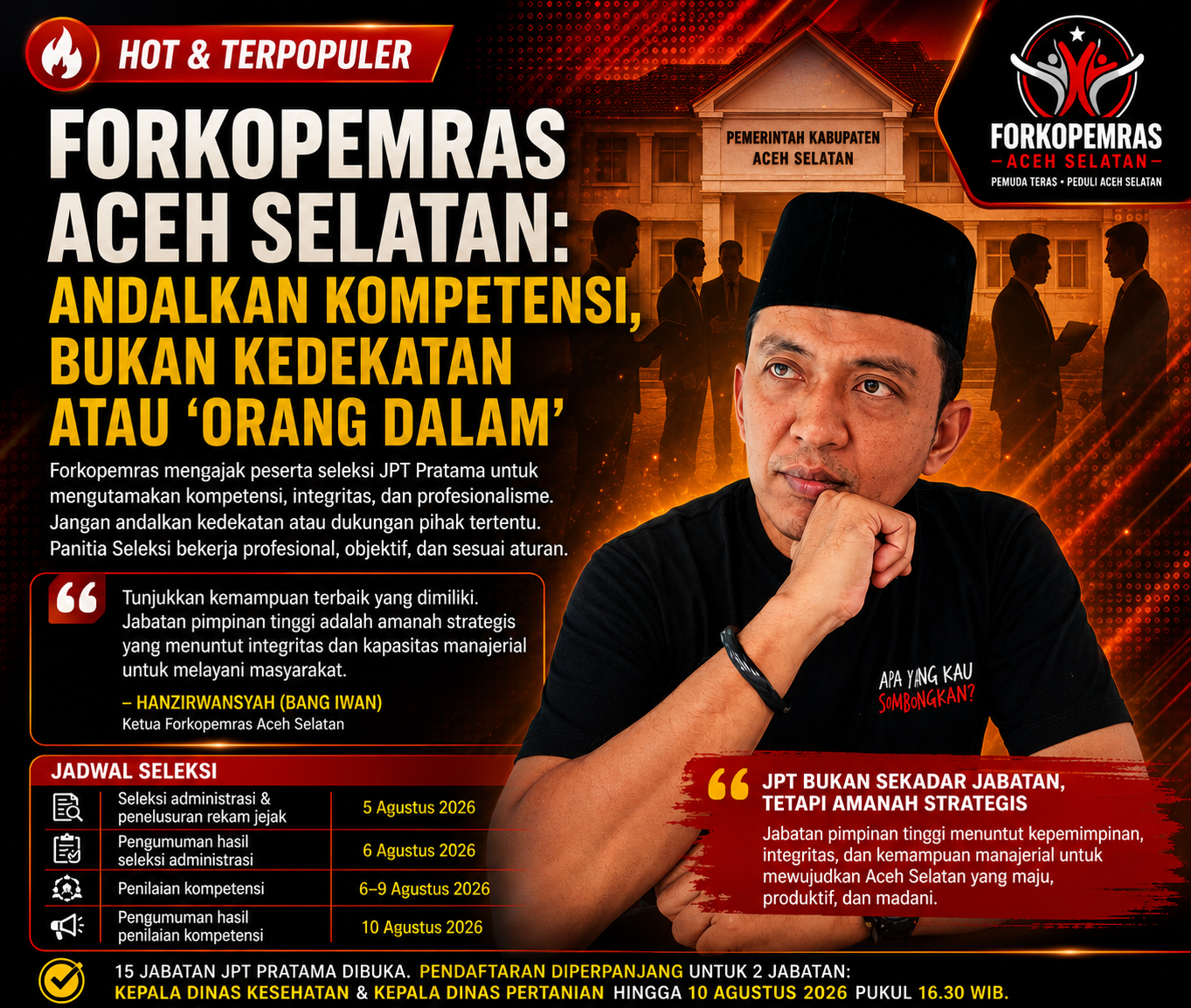 Forkopemras Soroti Seleksi JPT Pratama Aceh Selatan