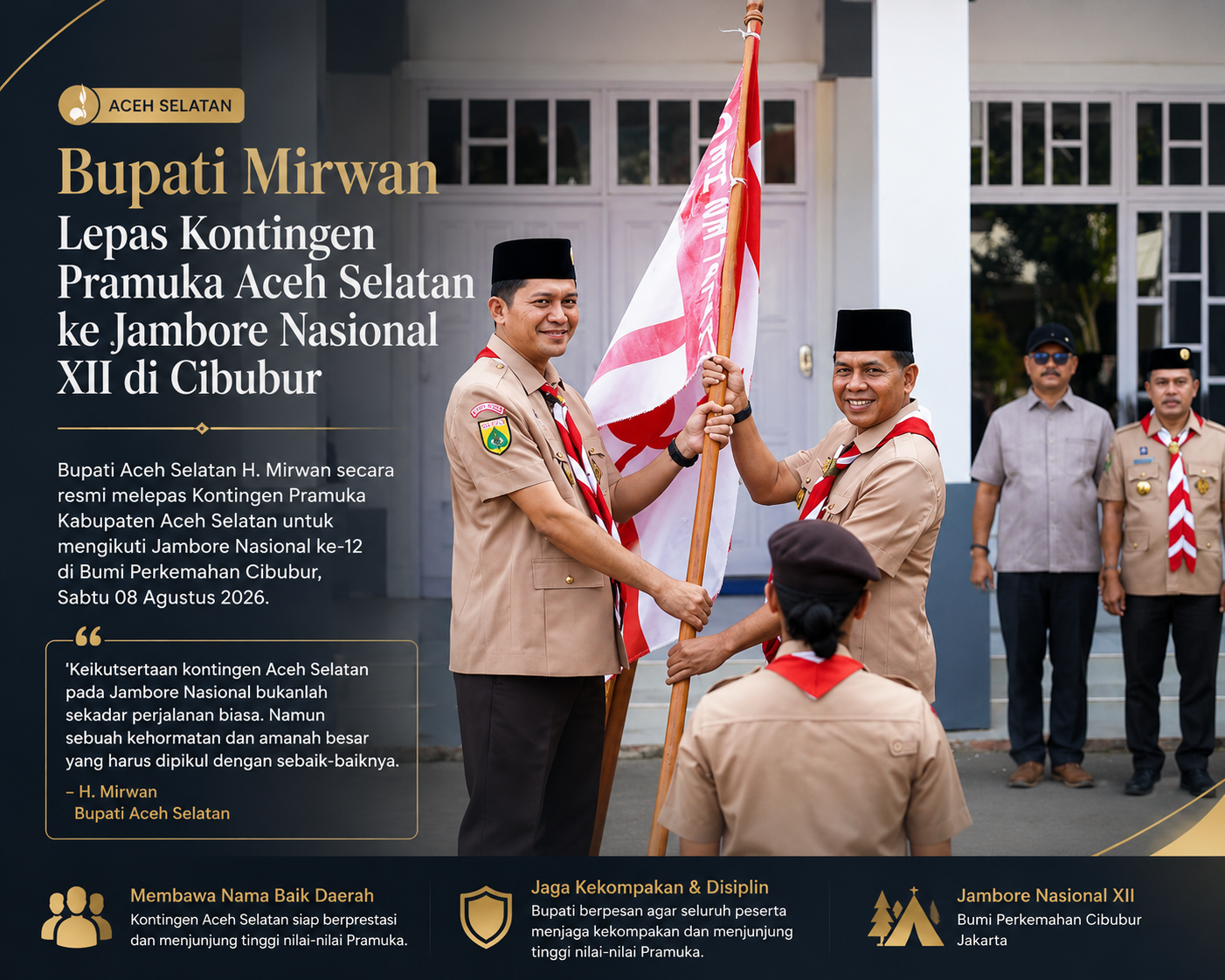 Bawa Nama Aceh Selatan ke Cibubur, Bupati Mirwan Lepas Kontingen Pramuka ke Jamnas XII