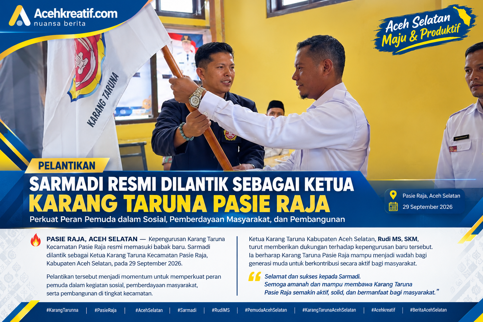 Sarmadi Resmi Pimpin Karang Taruna Pasie Raja, Dorong Pemuda Aktif dalam Pemberdayaan Masyarakat